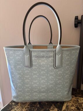 Michael Kors Jodie Small Logo Jacquard Tote Bag Light Blue